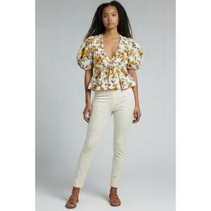 NWT Abercrombie & Fitch Floral Babydoll Cottage Puff Sleeve Linen Blend Top